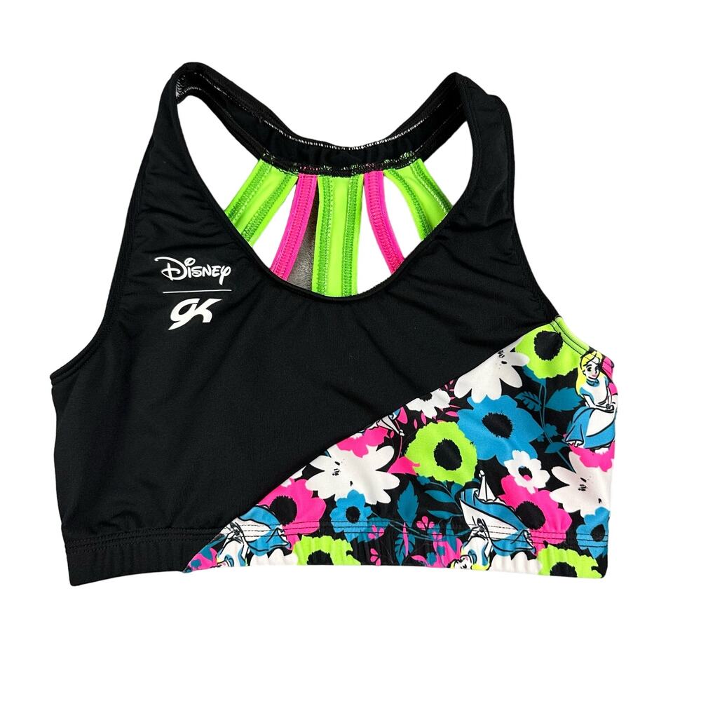 GK Elite Disney Alice in Wonderland Sports Bra Women‎ AL Black Floral Excellent